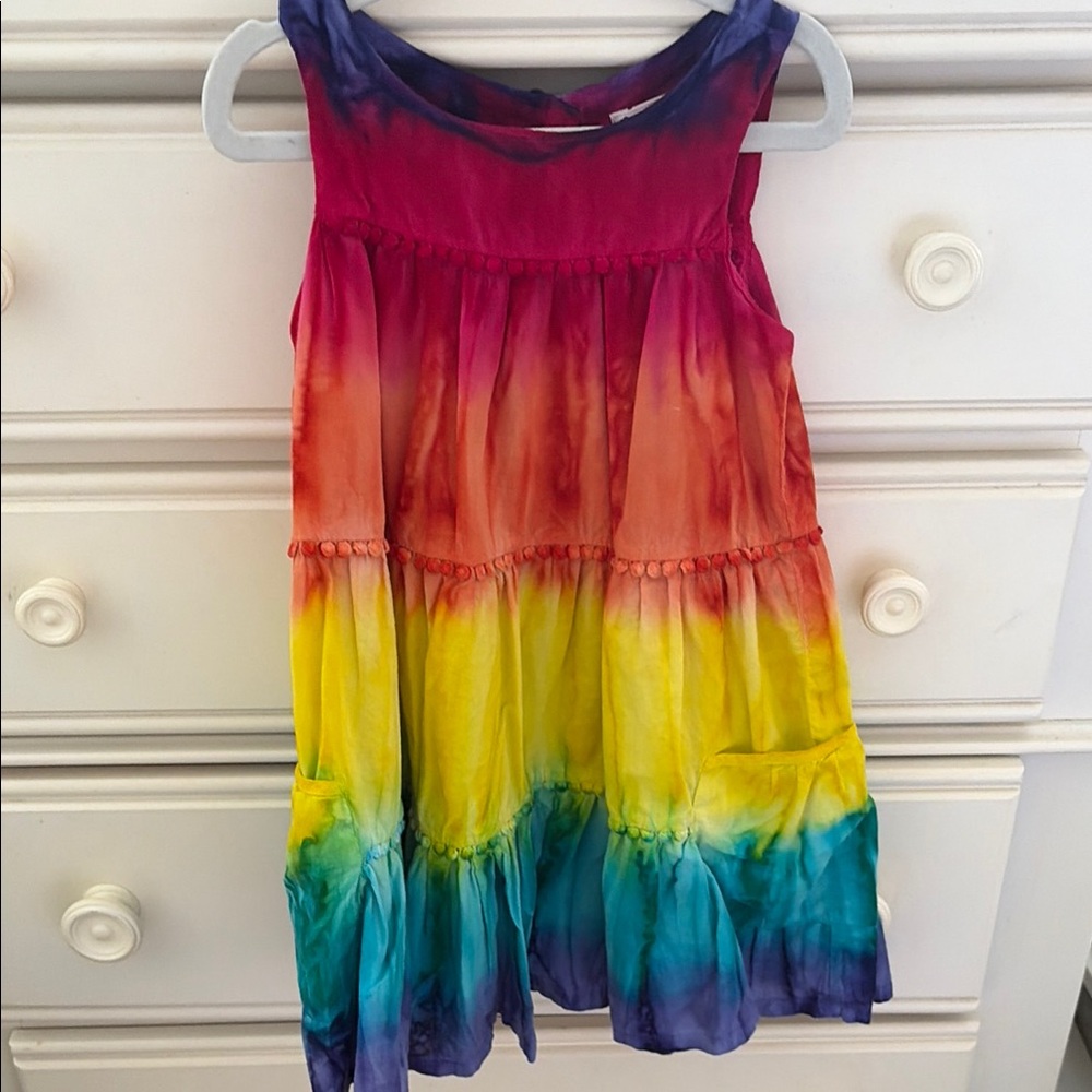 Girls Rainbow Tie-Dye Tiered Dress